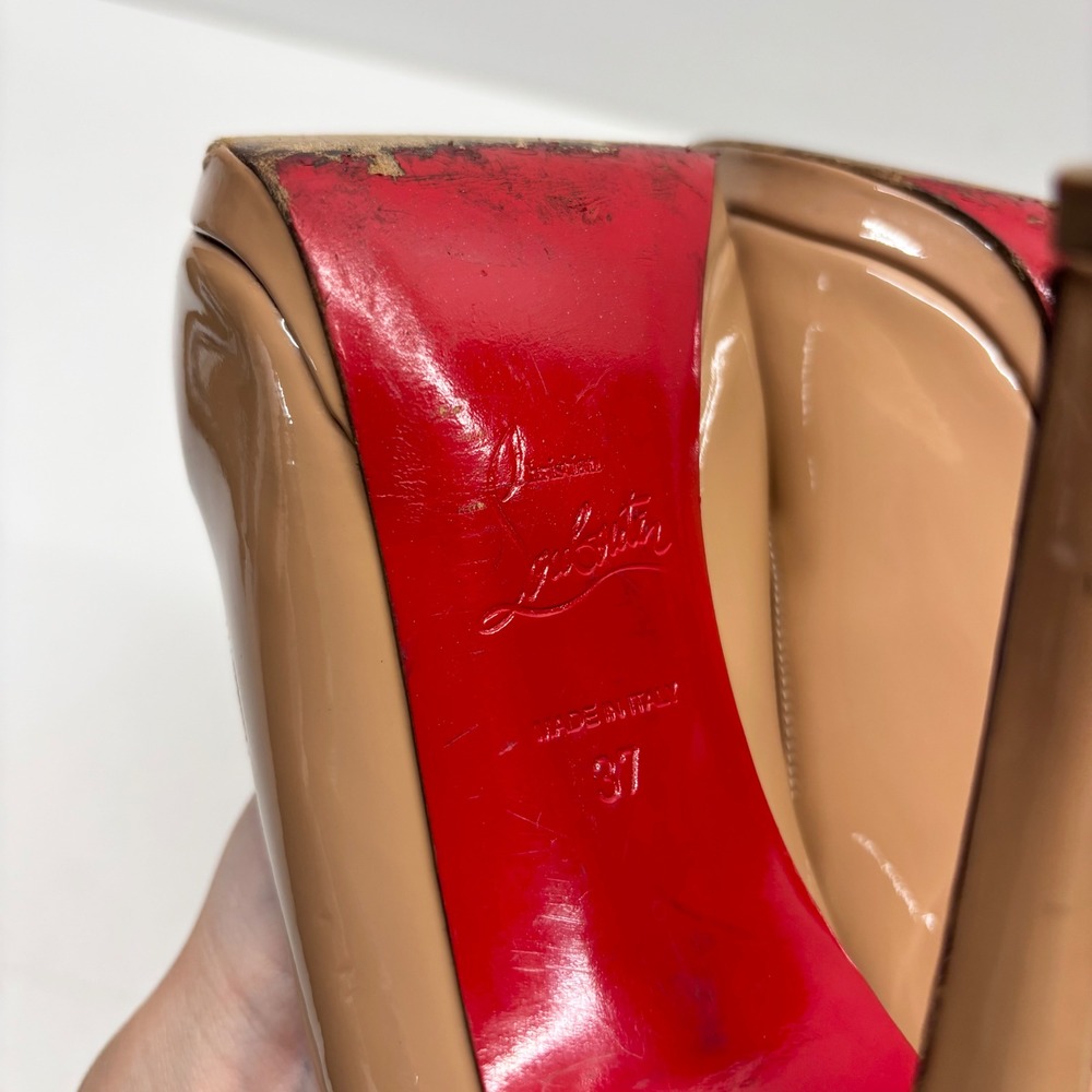 Christian Louboutin Patent Leather Pumps Womens 37 Nude Platform Red Bottoms - Picture 14 of 16